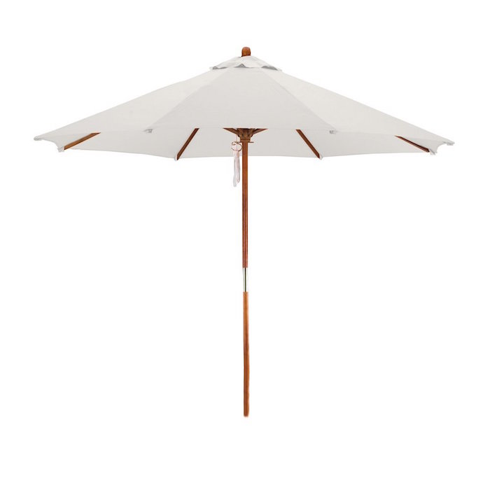 California Umbrella 9-Feet Polyester Pulley Lift System Wood Market Umbrella, Natural