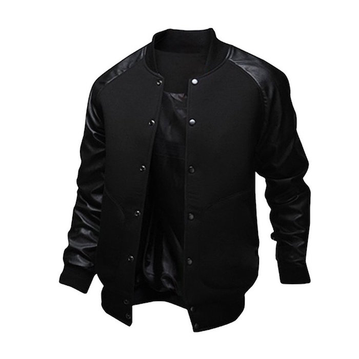 MNBS Men's Snap Button Faux Leather Long Sleeve Casual Jacket Sweatshirt
