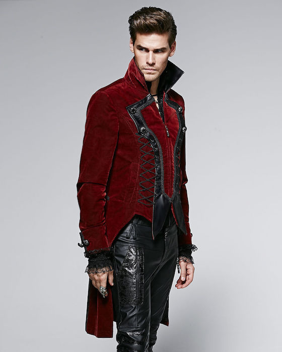 Klassich-Mens Jacket Coat Red Goth VTG Steampunk Velvet Tailcoat ...