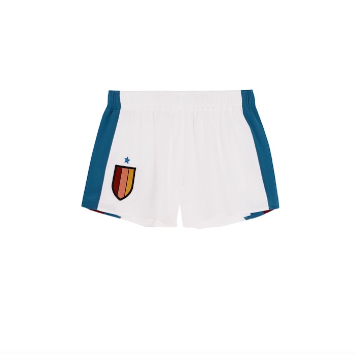 STELLA MCCARTNEY Striped silk-appliquéd stretch-cady shorts