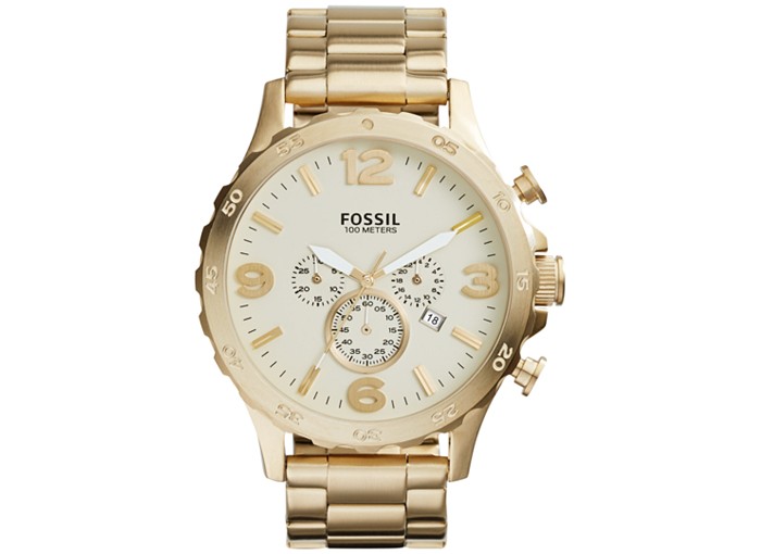 Fossil Men's Chronograph Nate Gold-Tone Stainless Steel Bracelet Watch 50Mm Jr1479