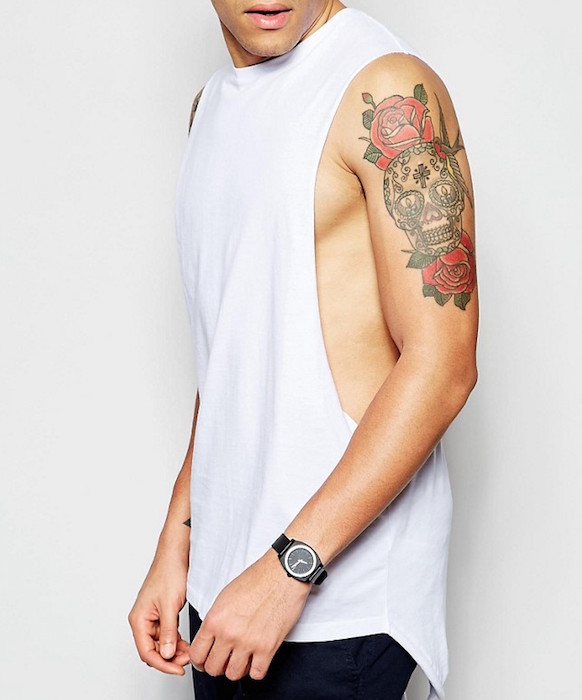 ASOS Super Longline Sleeveless T-Shirt With Dropped Armhole And Fishtail Hem In White