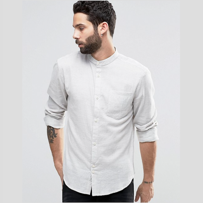 Bellfield Grandad Collar Shirt In Regular Fit