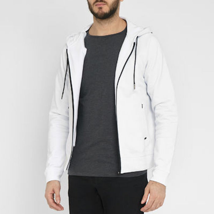 IKKS White Hooded and Zipped Cardigan with Side Pockets