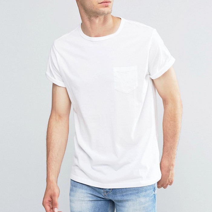 River Island Roll Sleeve Pocket T-Shirt In White