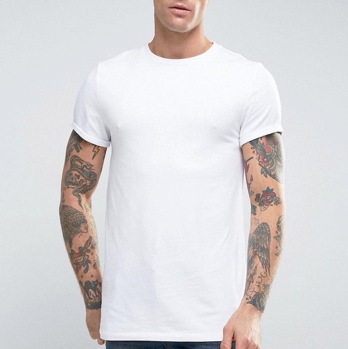 ASOS Longline Muscle T-Shirt With Roll Sleeve In White