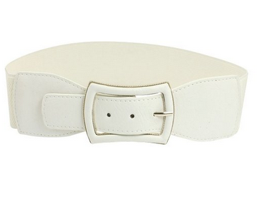 Lady Metal Single Pin Buckle Stretchy Cinch Band Waist Belt Off White