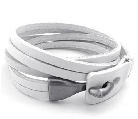 KONOV Jewelry Mens Womens Leather Bracelet, Wrap Bangle, White Silver