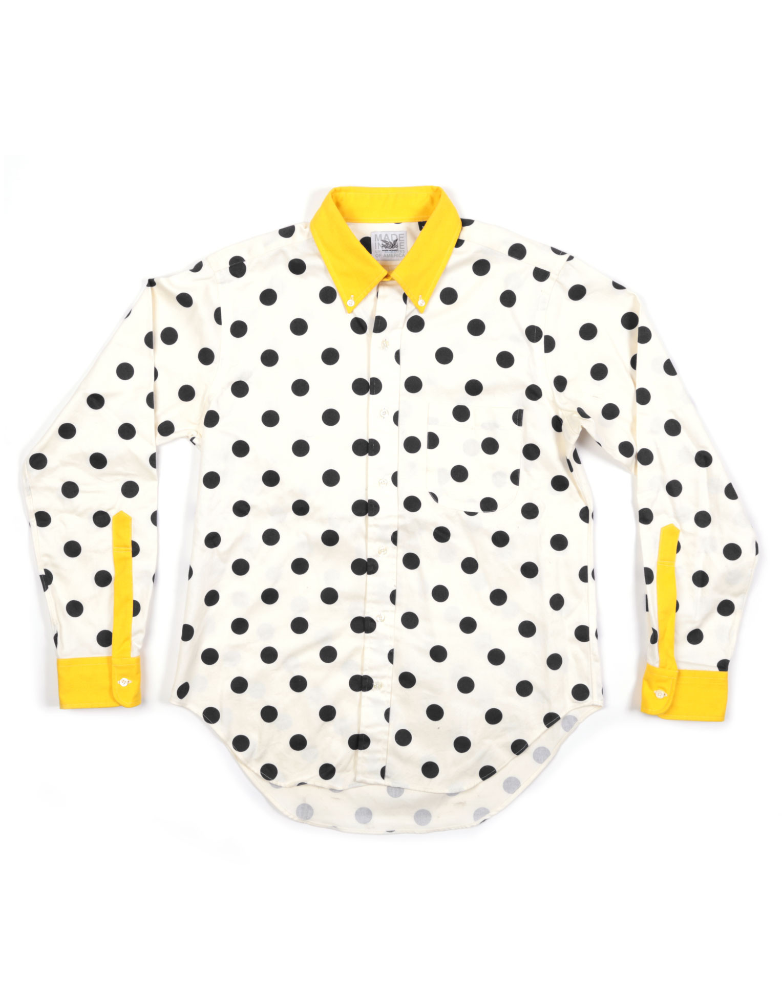 Navy Polka Dot With Yellow Trim Ls Bd Shirt