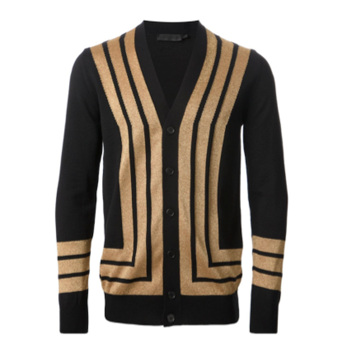 Alexander McQueen Men's Gold-striped Wool Cardigan