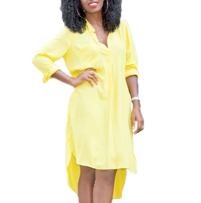 Yellow Long Sleeve Shirt Dress
