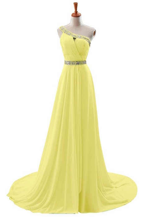 KissBridal Women's One-Shoulder Chiffon Long Prom Dresses 2015 Formal Gown